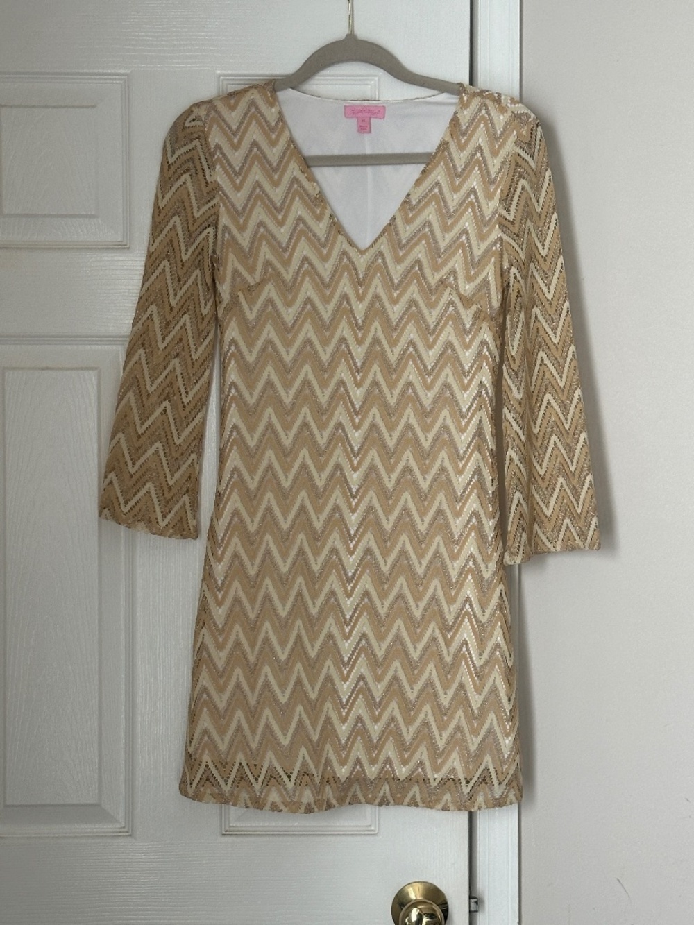 Lilly Pulitzer Jade Chevron Tunic Cocktail Dress Gold Lined Retired Extra Small